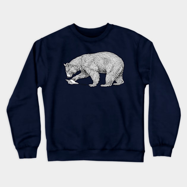 Mountain Bear Black On White Line Illustration Cut Out Crewneck Sweatshirt by taiche